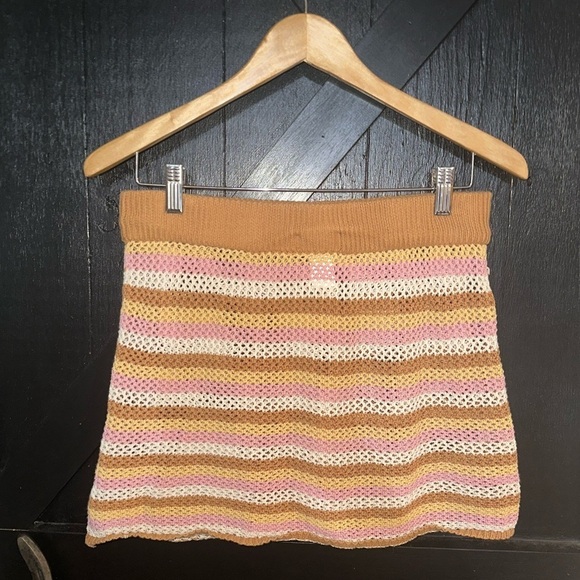 L*SPACE Revolve Buena Vista Stripe Cotton Crochet Boho Beachy Skirt Sz L - Picture 13 of 13